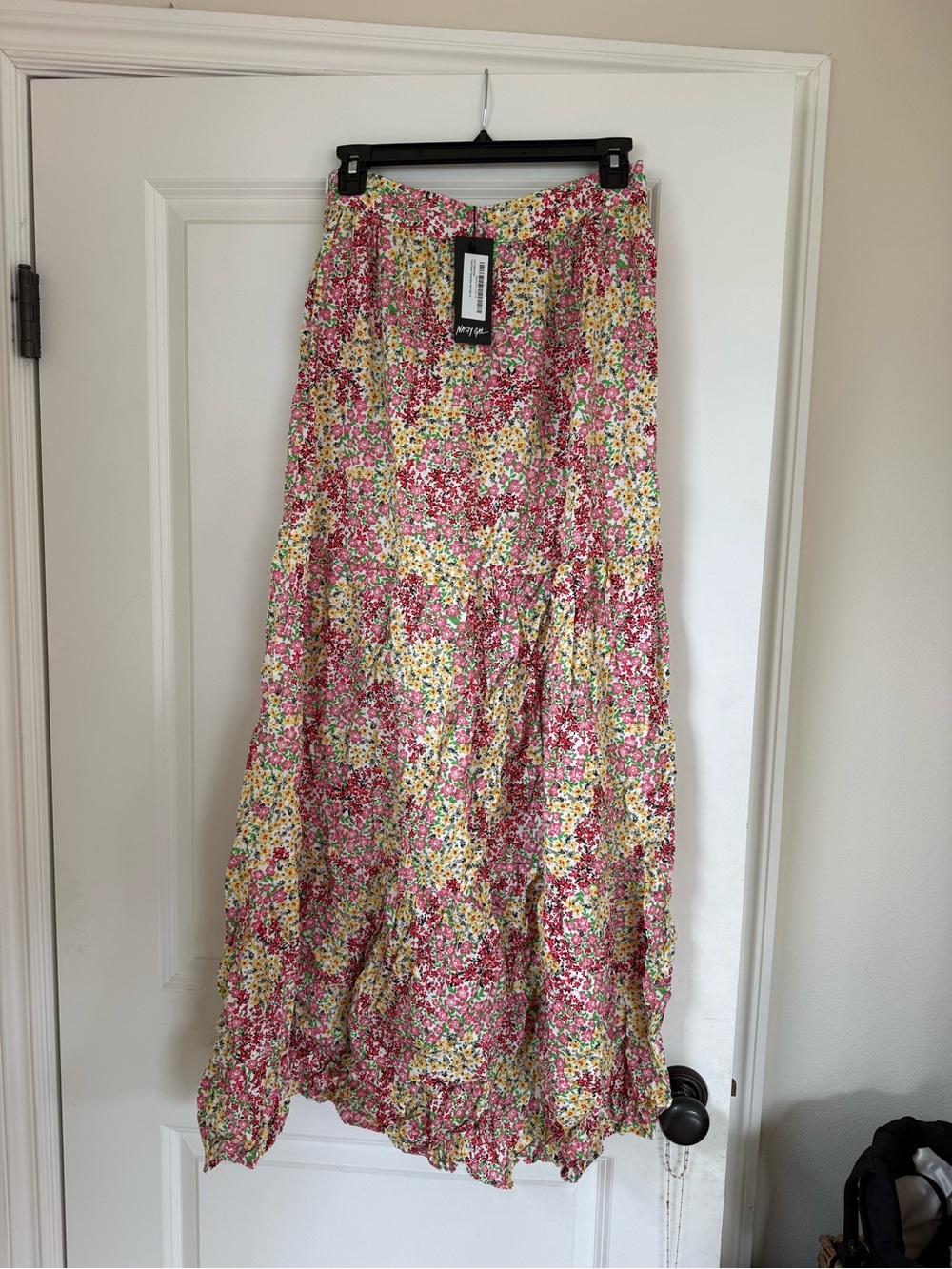Nasty Gal Pink & Yellow Floral Tiered Maxi Skirt